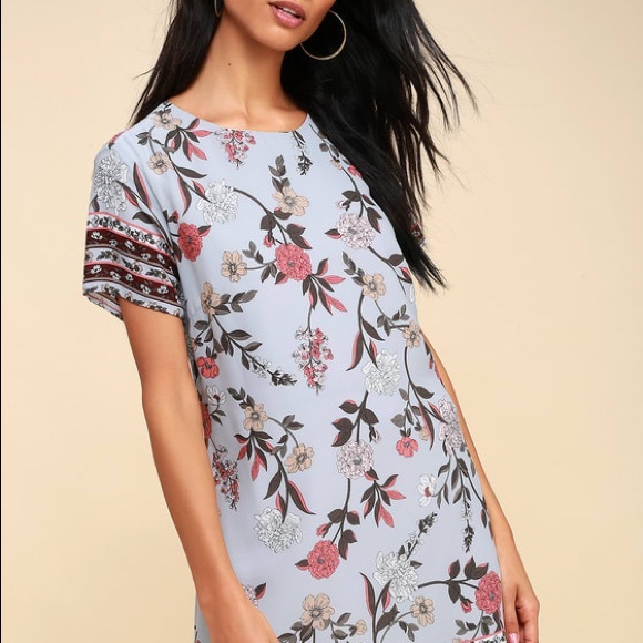 Lulu’s A-FLORA-BLE GREY FLORAL PRINT SHIFT DRESS Small - Picture 2 of 5